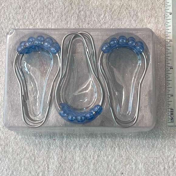 Blue Beaded Silver Metal Shower Curtain Set of 12 Hangers Hooks 3” - Picture 2 of 5